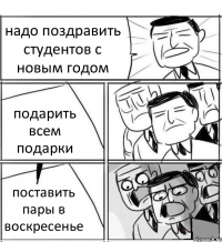 надо поздравить студентов с новым годом подарить всем подарки поставить пары в воскресенье