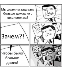 Мы должны задавать больше домашки , школьникам! Зачем?! Чтобы было больше двоек!