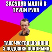 засунув малiй в труси руку таке чуство шо коня з лодожки покормив