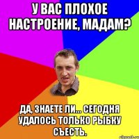 У вас плохое настроение, мадам? Да, знаете ли... Сегодня удалось только рыбку съесть.