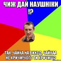 чиж дай наушніки !? так, чайка на виход, чайкаа не кричи!чого ти кричиш?