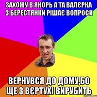 захожу в якорь а та валєрка з берестянки рішає вопроси вернувся до дому,бо ще з вєртухі вирубить