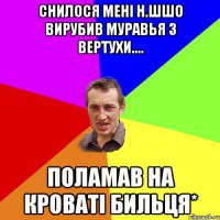 снилося мені н.шшо вирубив муравья з вертухи.... поламав на кроваті бильця*