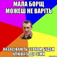 Мала борщ можеш не варіть назасівають зерном,будем клювать до зіми