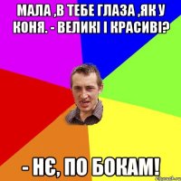 Мала ,в тебе глаза ,як у коня. - Великі і красиві? - Нє, по бокам!