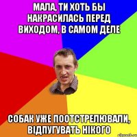 мала, ти хоть бы накрасилась перед виходом, в самом деле собак уже поотстрелювали, відпугувать нікого