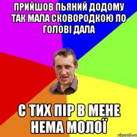 прийшов пьяний додому так мала сковородкою по голові дала С тих пір в мене нема молої