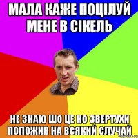 МАЛА КАЖЕ ПОЦІЛУЙ МЕНЕ В СІКЕЛЬ НЕ ЗНАЮ ШО ЦЕ НО ЗВЕРТУХИ ПОЛОЖИВ НА ВСЯКИЙ СЛУЧАЙ