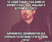 Че худая такая? Тебя дома не кормят? Поесть не забыла? А ветром не сдует? Бараний вес Дюймовочка Ого сколько ты весишь? А 40 весишь хоть?