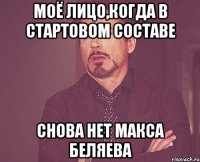 моё лицо,когда в стартовом составе снова нет Макса Беляева