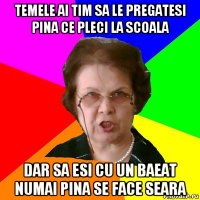 Temele ai tim sa le pregatesi pina ce pleci la scoala Dar sa esi cu un baeat numai pina se face seara