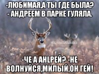 -Любимая,а ты где была? - Андреем в парке гуляла. -че а Анlрей? -не волнуйся,милый,он гей!