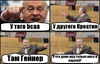 У того bcaa У другого Креатин Там Гейнер Я что доин жру только мясо и кашло)?