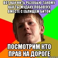 вот как нить разобью такому как ты мудаку лобовуху вместе с еблищем битой посмотрим кто прав на дороге