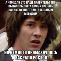 А что если это наше правительство пыталось снега в Сочи нагнать каким-то экспериментальным методом но немного промахнулось и засрало Ростов?