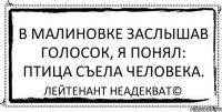 В малиновке заслышав голосок, я понял: птица съела человека. Лейтенант Неадекват©