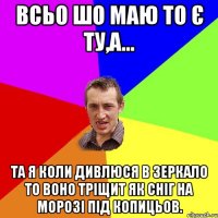 всьо шо маю то є ту,а... та я коли дивлюся в зеркало то воно тріщит як сніг на морозі під копицьов.