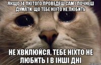 якщо 14 лютого проведеш сам і почнеш думати, що тебе ніхто не любить не хвилюйся, тебе ніхто не любить і в інші дні