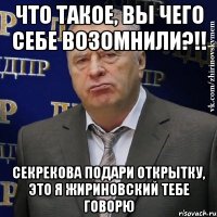 Что такое, вы чего себе возомнили?!! Секрекова подари открытку, это я Жириновский тебе говорю