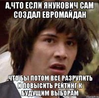 А,что если Янукович сам создал Евромайдан ,что бы потом все разрулить и повысить рейтинг к будущим выборам