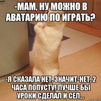 -Мам, ну можно в Аватарию по играть? -Я сказала нет, значит-нет, 2 часа попусту! Лучше бы уроки сделал и сел...