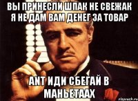 ВЫ ПРИНЕСЛИ ШПАК НЕ СВЕЖАК Я НЕ ДАМ ВАМ ДЕНЕГ ЗА ТОВАР ANT ИДИ СБЕГАЙ В МАНЬЕТААХ