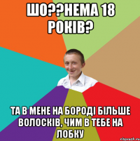 шо??нема 18 років? та в мене на бороді більше волосків, чим в тебе на лобку