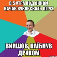 в 5 утра под окном начав кукорєкать пітух вийшов, наїбнув друком