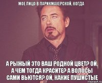 Мое лицо в парикмахерской, когда а рыжый это ваш родной цвет? ой, а чем тогда красите? а волосы сами вьются? ой, какие пушистые