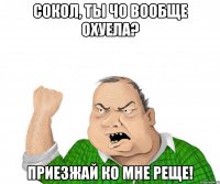 Сокол, ты чо вообще охуела? приезжай ко мне реще!