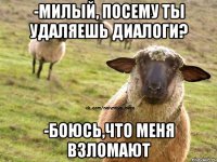 -Милый, посему ты удаляешь диалоги? -Боюсь,что меня взломают