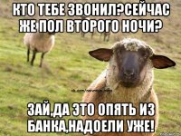 Кто тебе звонил?Сейчас же пол второго ночи? Зай,да это опять из банка,надоели уже!