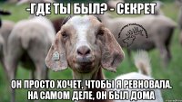 -где ты был? - секрет он просто хочет, чтобы я ревновала. на самом деле, он был дома