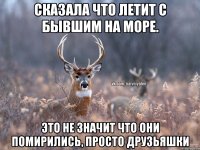 Сказала что летит с бывшим на море. Это не значит что они помирились, просто друзьяшки