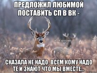 Предложил любимой поставить сп в вк - сказала не надо. Всем кому надо те и знают что мы вместе...