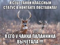 Я себе такой классный статус в контакте поставила! я его у ЧакКа ПаланНика вычЕтала !!!