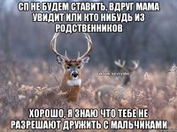 СП не будем ставить, вдруг мама увидит или кто нибудь из родственников Хорошо, я знаю что тебе не разрешают дружить с мальчиками