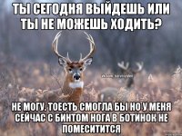 Ты сегодня выйдешь или ты не можешь ходить? Не могу. Тоесть смогла бы Но у меня сейчас с бинтом нога в ботинок Не помеситится