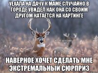 Уехала на дачу к маме Случайно в городе увидел как она со своим другом катается на картинге Наверное хочет сделать мне экстремальный сюрприз