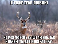 Я тоже тебя люблю но моя любовь выше любви, как к парню, ты для меня как брат