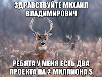 Здравствуйте Михаил Владимирович Ребята у меня есть два проекта на 2 миллиона $