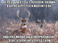 не позвала к себе с ночевой, онлайн в вк, не берет тел и молчит в вк наверно милая забыла приложение "в вк" отключить перед сном