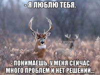 - Я люблю тебя. - Понимаешь, у меня сейчас много проблем и нет решений...