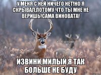 У меня с ней ничего нет!Но я скрывал,потому что ты мне не веришь!Сама виновата! Извини,милый,я так больше не буду