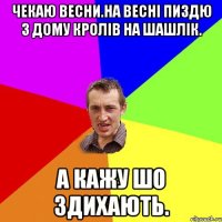 Чекаю весни.на весні пиздю з дому кролів на шашлік. А кажу шо здихають.