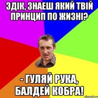 Эдік, Знаеш який твій принцип по жизні? - Гуляй рука, балдей кобра!