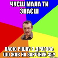 Чуєш мала ти знаєш Васю Рішку З Драгова шо жиє на Зарічнуй 45?