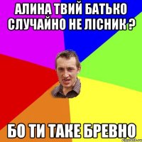 АЛИНА ТВИЙ БАТЬКО СЛУЧАЙНО НЕ ЛІСНИК ? БО ТИ ТАКЕ БРЕВНО