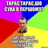 ТАРАС,ТАРАС,ШО СУКА В ПЕРШОМУ? ДА,СУКА БЛЯ,НЕ ЗНАЮ,НАХУЙ,ВОБШЕ БЛЯ,ЗАЇБАЛИ