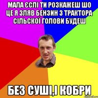 МАЛА ЄСЛІ ТИ РОЗКАЖЕШ ШО ЦЕ Я ЗЛЯВ БЕНЗИН З ТРАКТОРА СІЛЬСКОЇ ГОЛОВИ БУДЕШ БЕЗ СУШІ,І КОБРИ